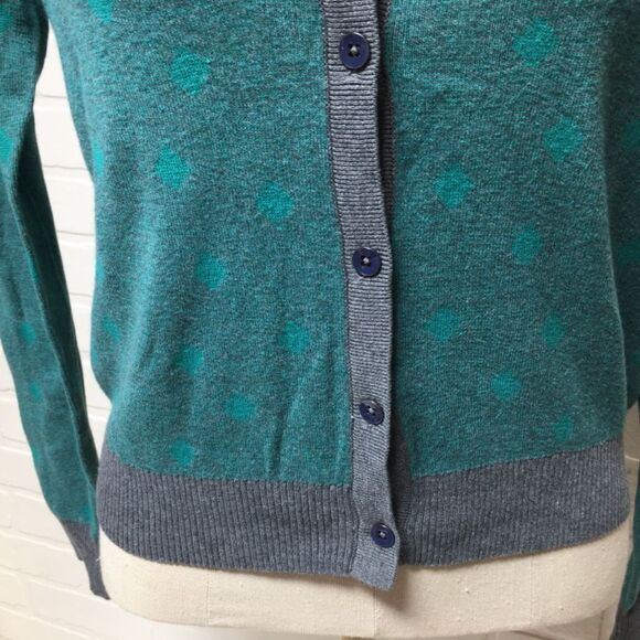 NWT Cabi Teal & Gray Polka Dot Button Front Cardigan Sweater Sz S - Picture 4 of 12